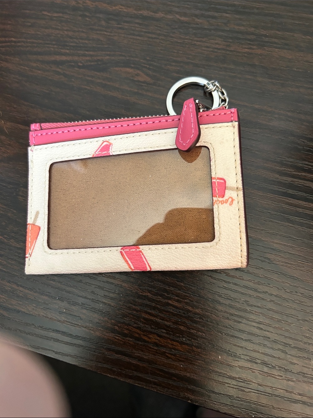 Pink Accented ID Window Card Holder Keychain